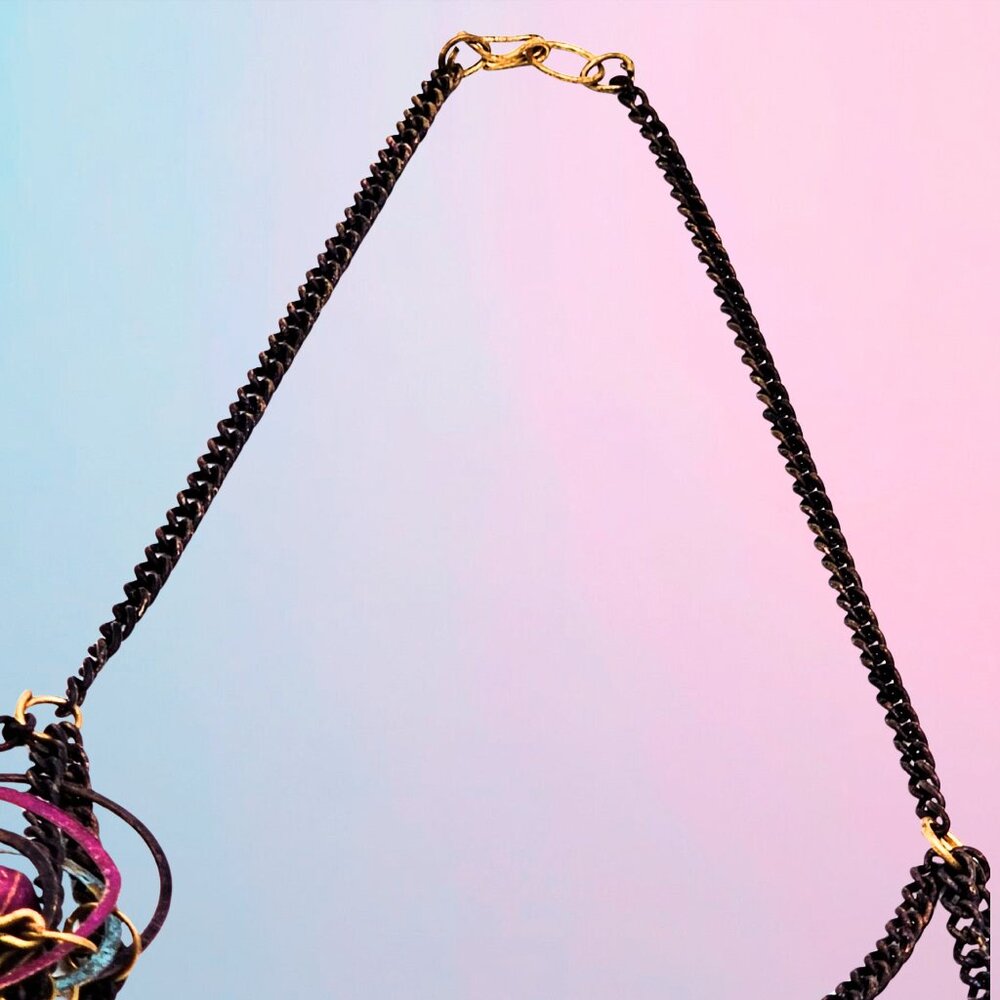 Multicolor Wire Ring & Bead Statement Necklace On… - image 5